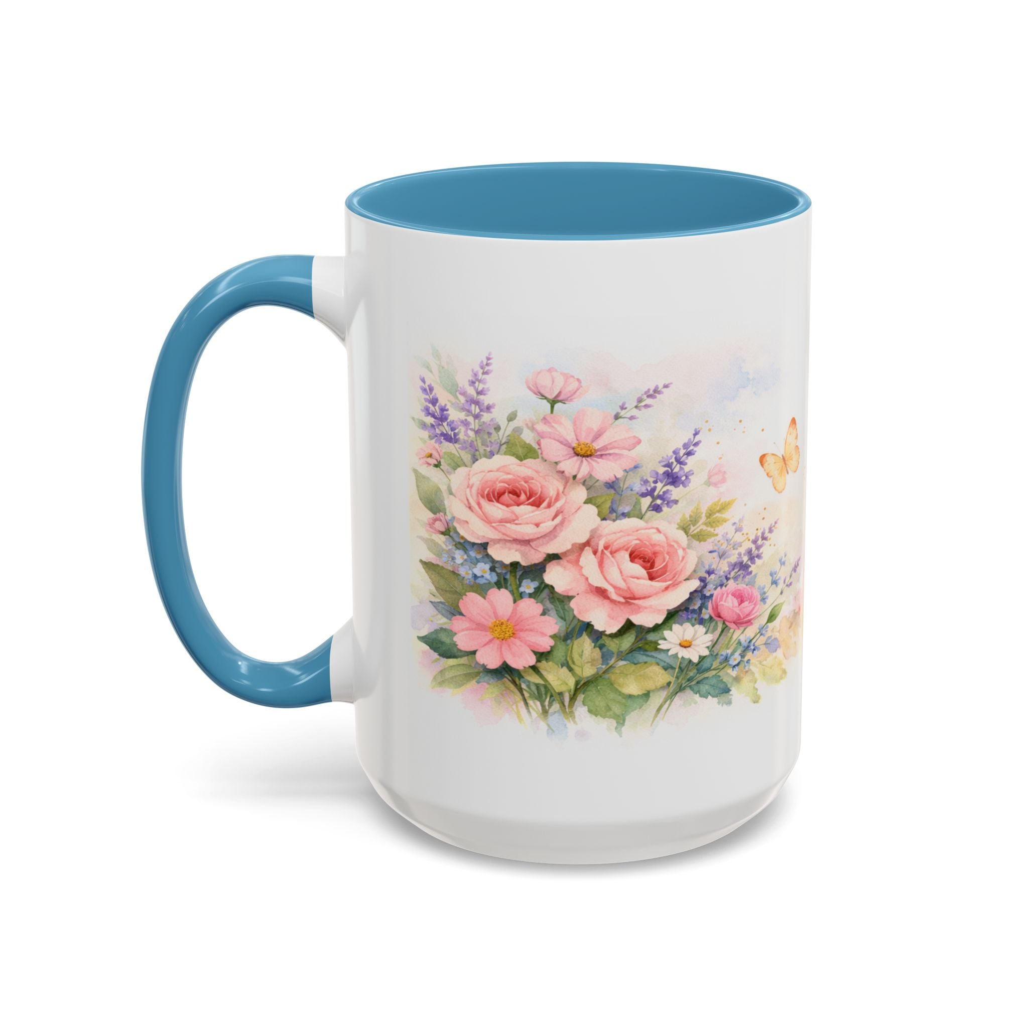Floral Hummingbird Coffee Mug — Watercolor Butterflies & Garden Blossoms (11/15oz)