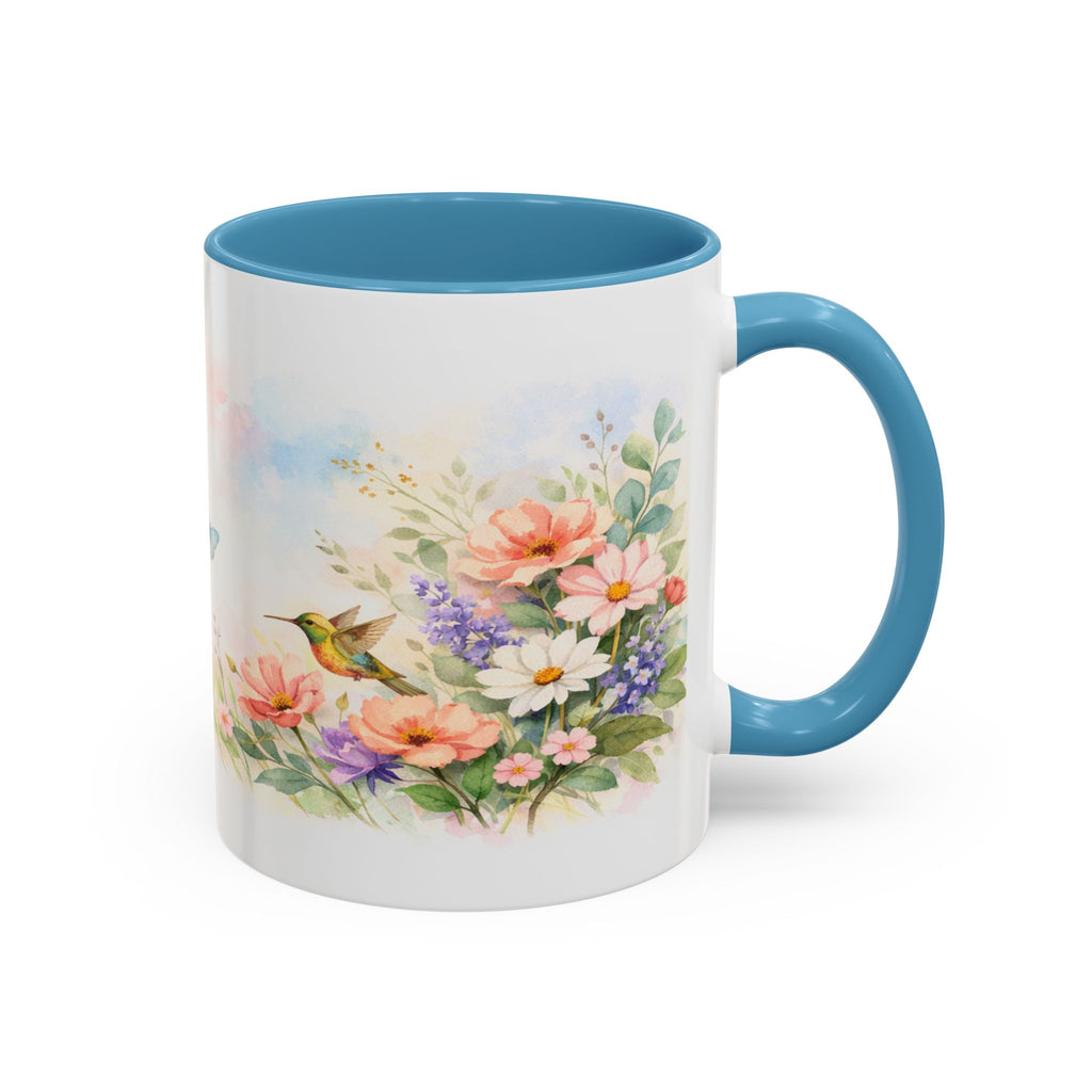 Floral Hummingbird Coffee Mug — Watercolor Butterflies & Garden Blossoms (11/15oz)