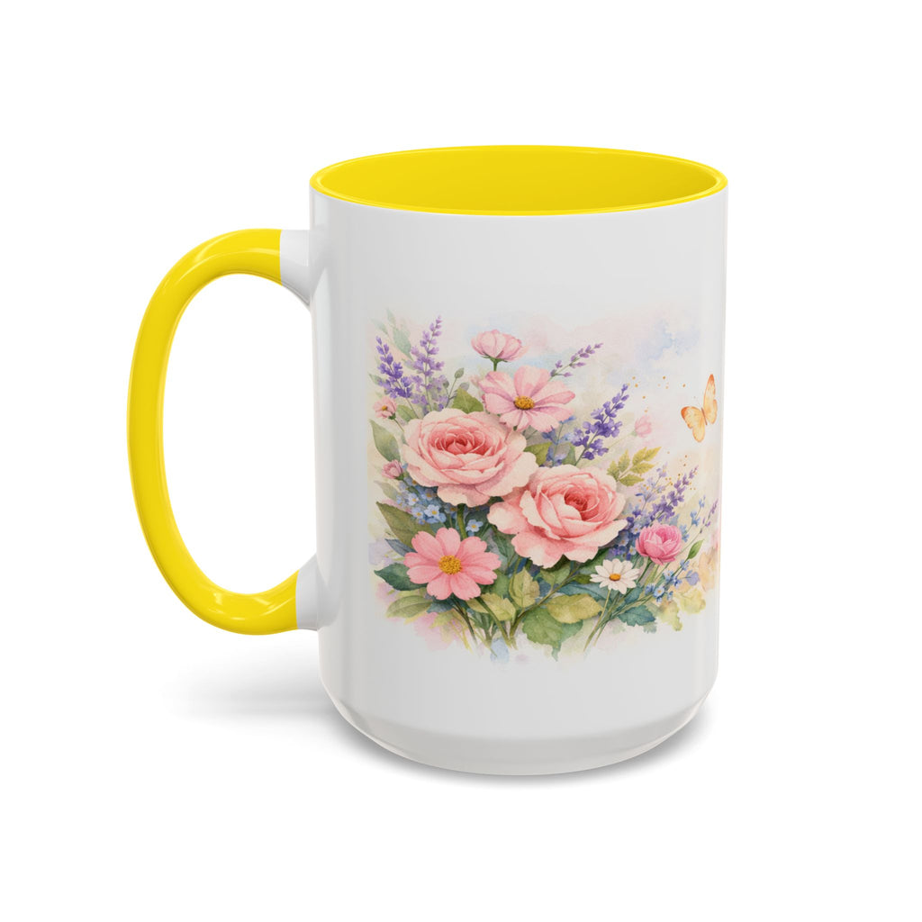 Floral Hummingbird Coffee Mug — Watercolor Butterflies & Garden Blossoms (11/15oz)