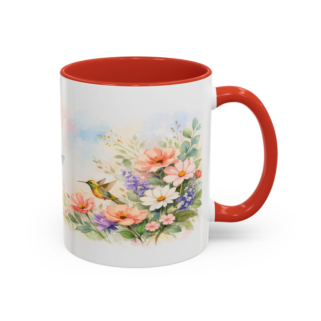 Floral Hummingbird Coffee Mug — Watercolor Butterflies & Garden Blossoms (11/15oz)