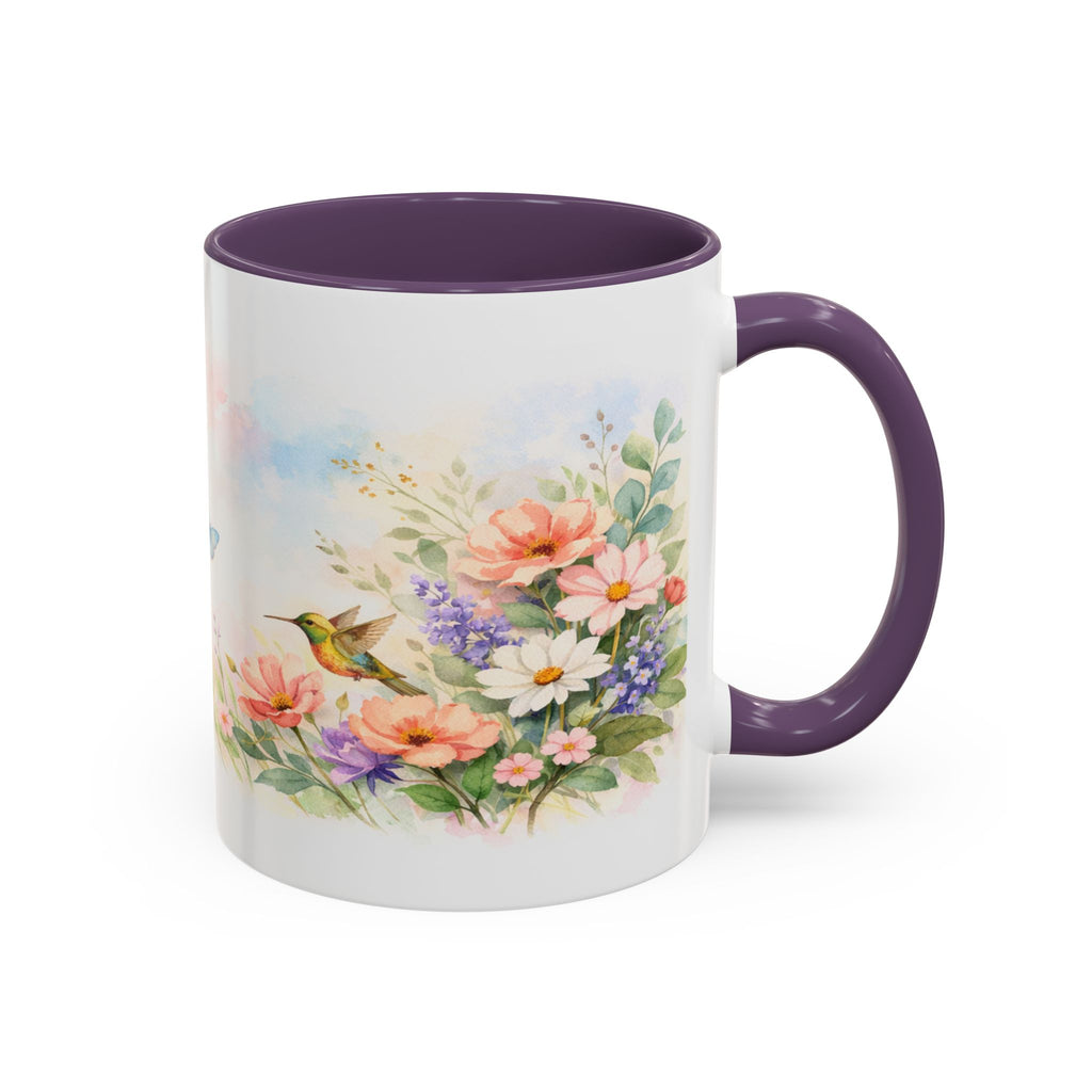 Floral Hummingbird Coffee Mug — Watercolor Butterflies & Garden Blossoms (11/15oz)