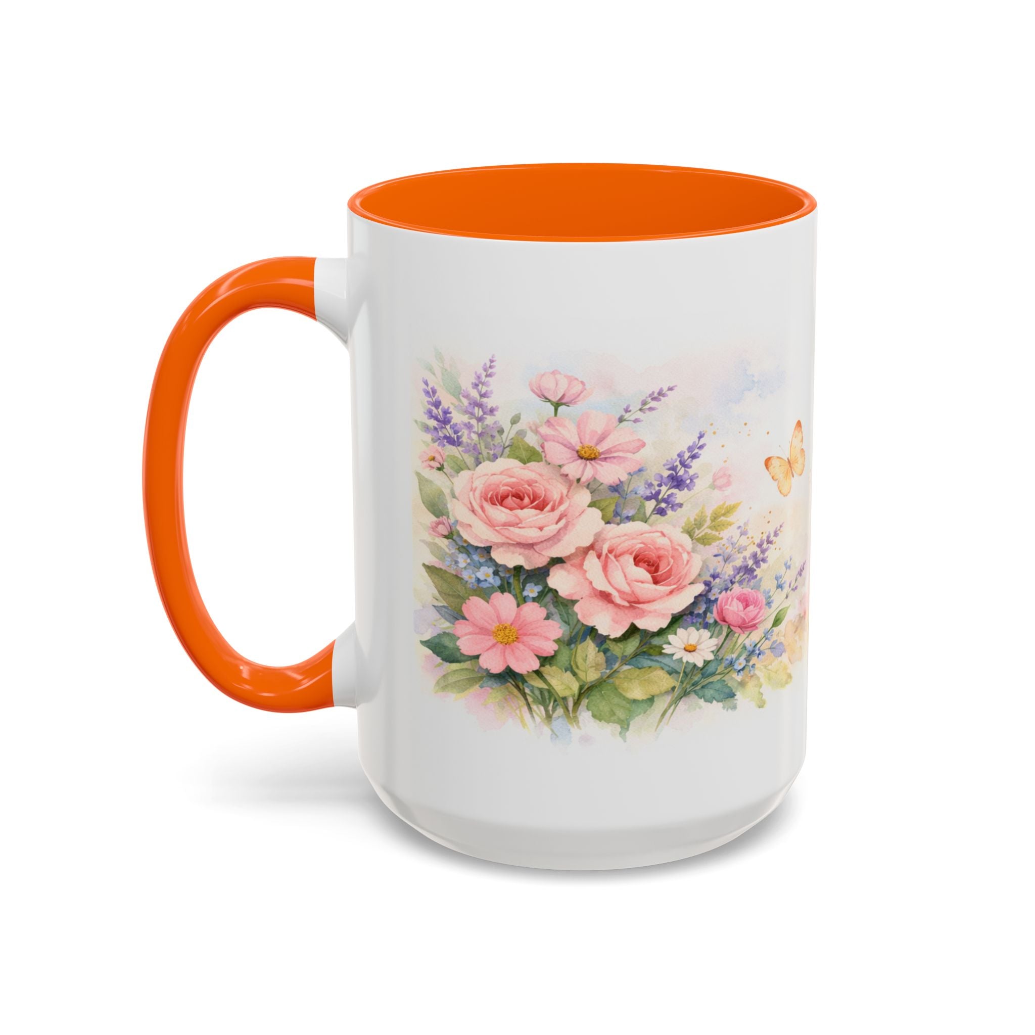 Floral Hummingbird Coffee Mug — Watercolor Butterflies & Garden Blossoms (11/15oz)