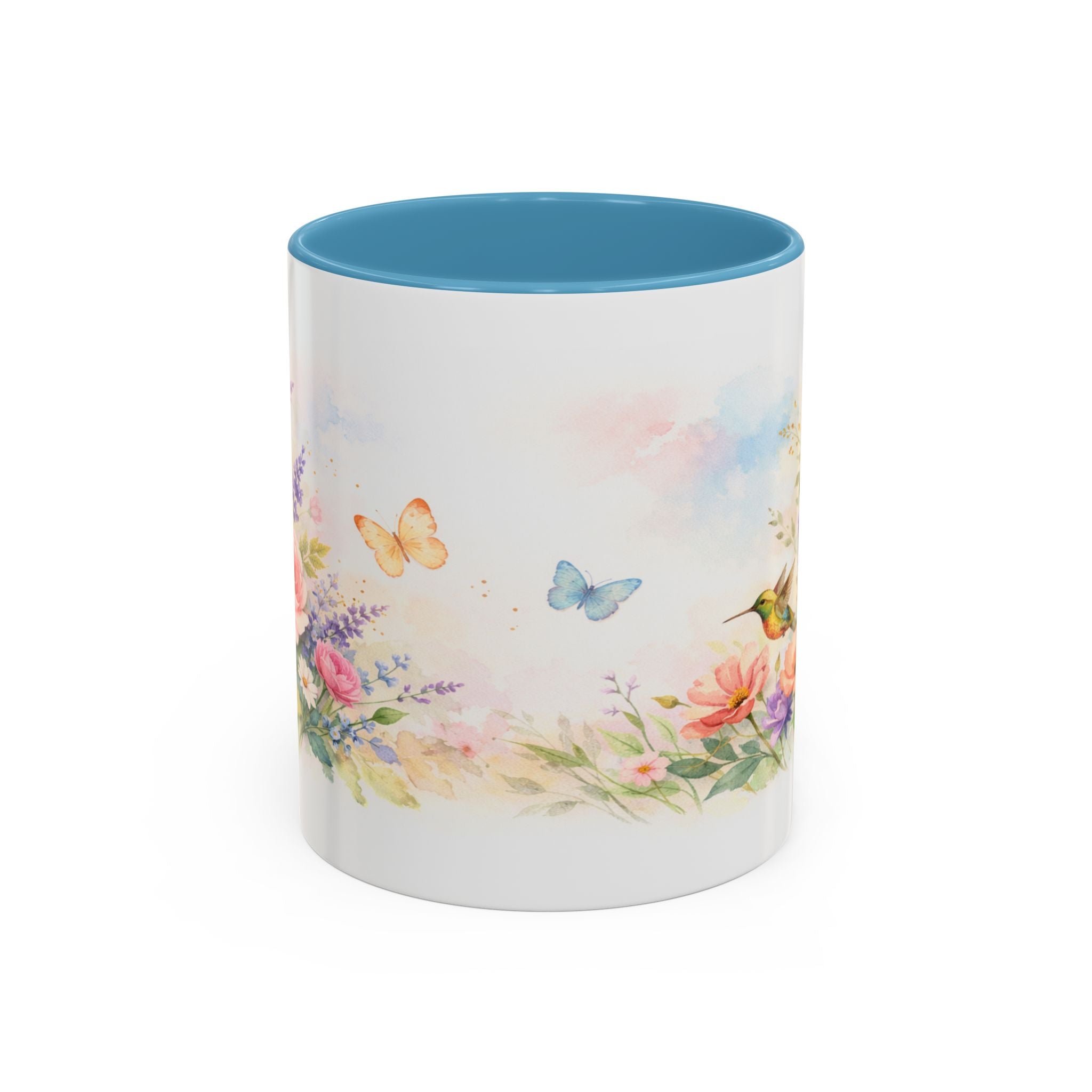 Floral Hummingbird Coffee Mug — Watercolor Art Mug, Butterfly & Garden Design (11/15oz)