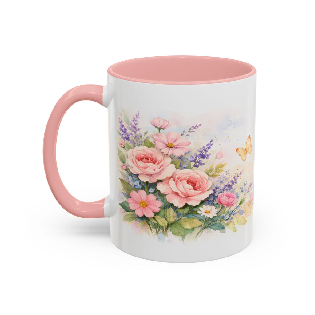 Floral Hummingbird Coffee Mug — Watercolor Butterflies & Garden Blossoms (11/15oz)