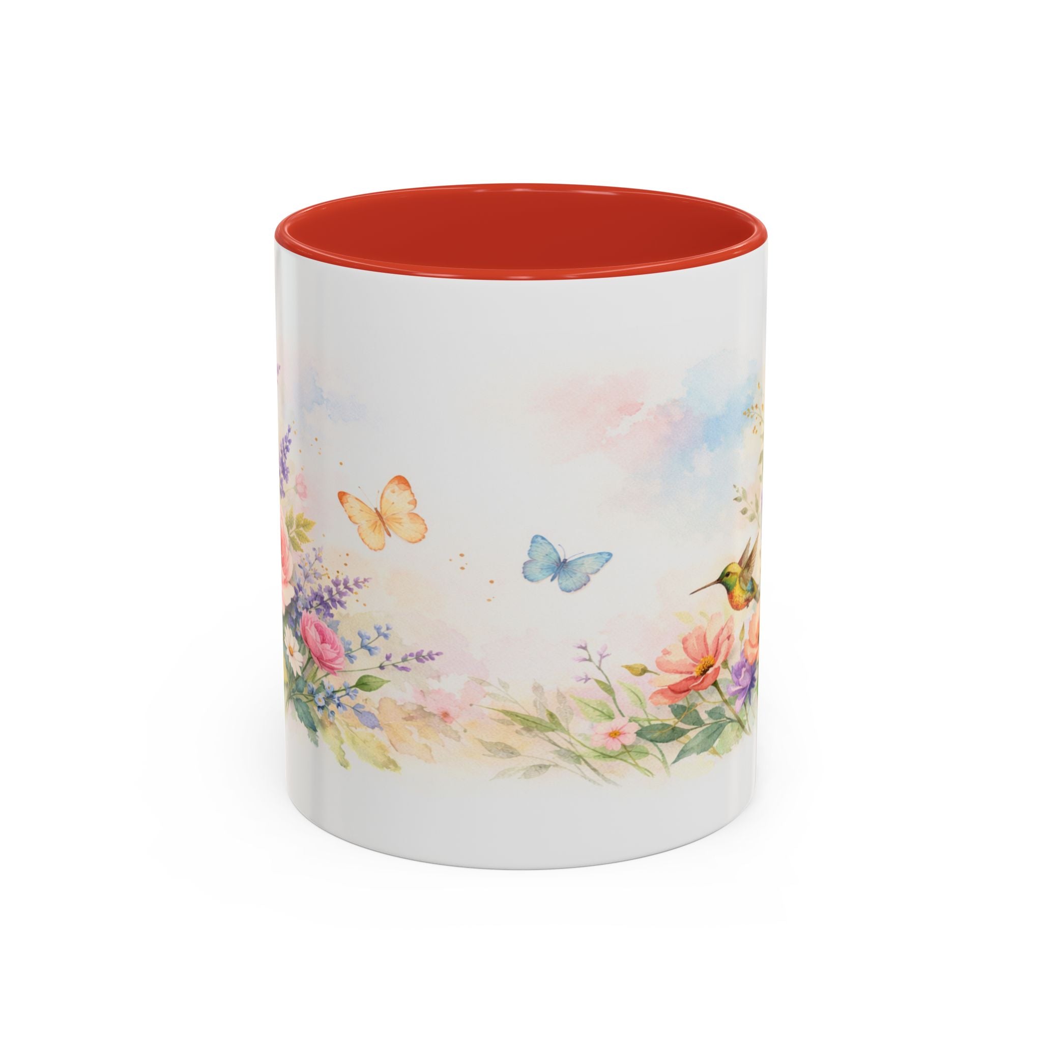 Floral Hummingbird Coffee Mug — Watercolor Art Mug, Butterfly & Garden Design (11/15oz)