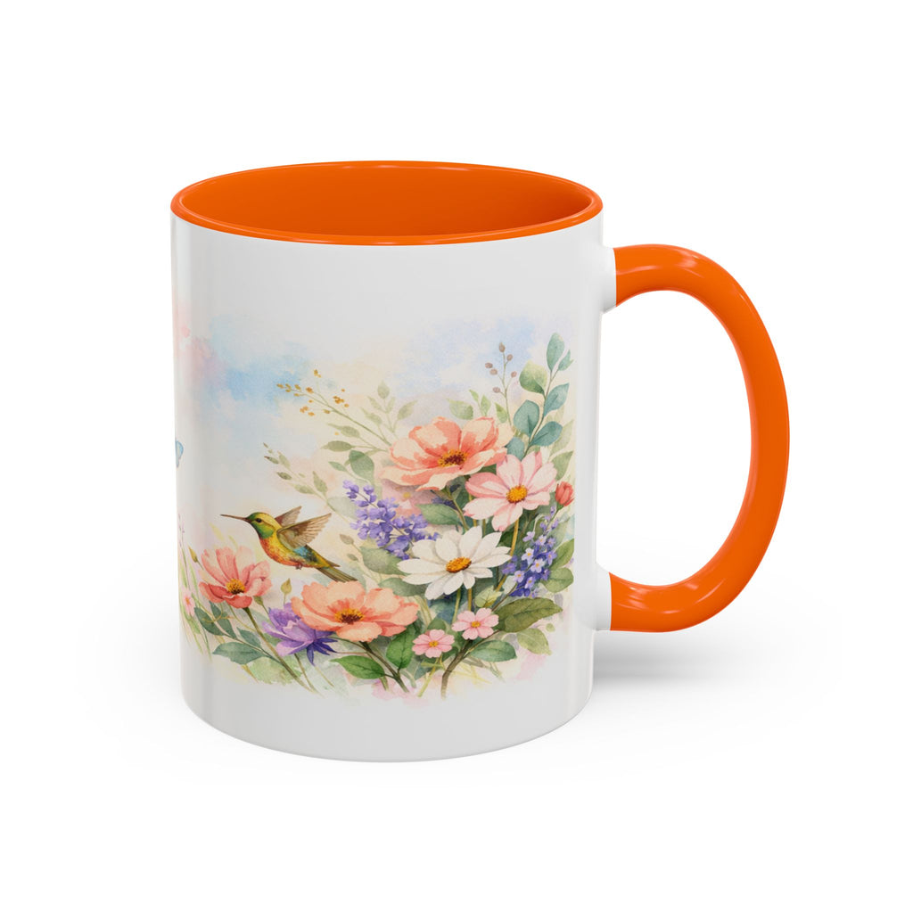 Floral Hummingbird Coffee Mug — Watercolor Butterflies & Garden Blossoms (11/15oz)