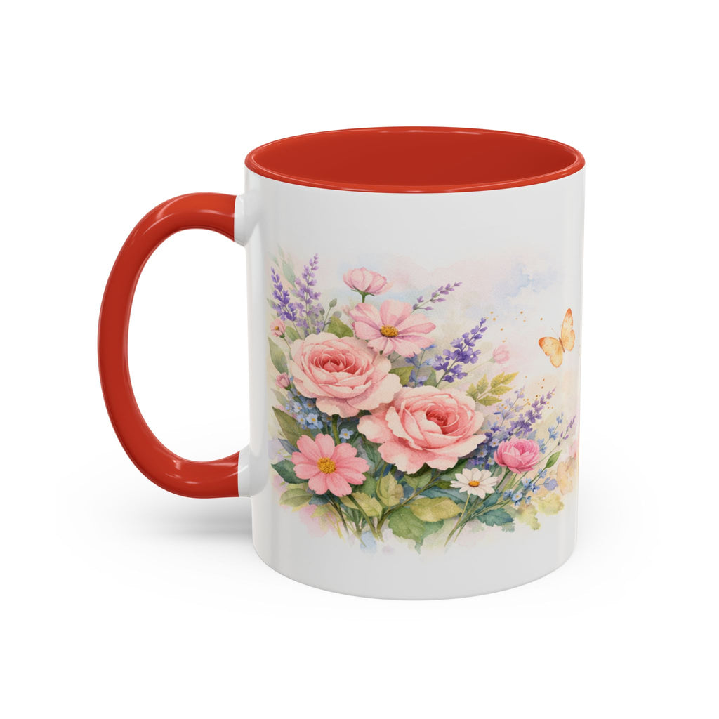 Floral Hummingbird Coffee Mug — Watercolor Butterflies & Garden Blossoms (11/15oz)