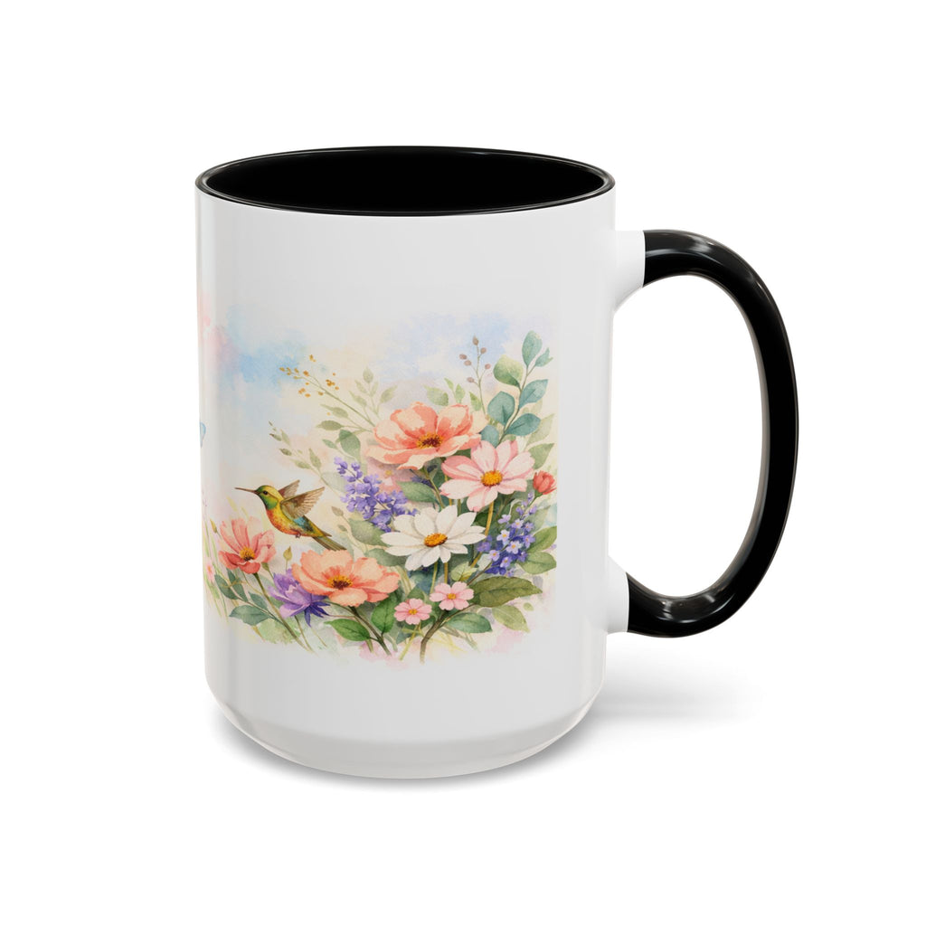Floral Hummingbird Coffee Mug — Watercolor Butterflies & Garden Blossoms (11/15oz)