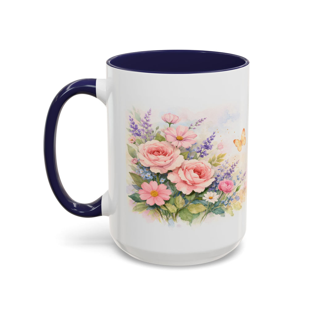 Floral Hummingbird Coffee Mug — Watercolor Butterflies & Garden Blossoms (11/15oz)