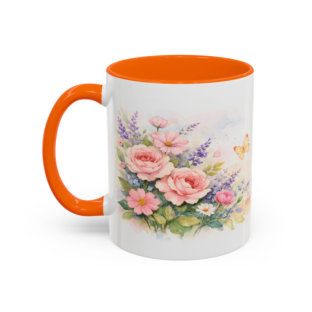Floral Hummingbird Coffee Mug — Watercolor Butterflies & Garden Blossoms (11/15oz)
