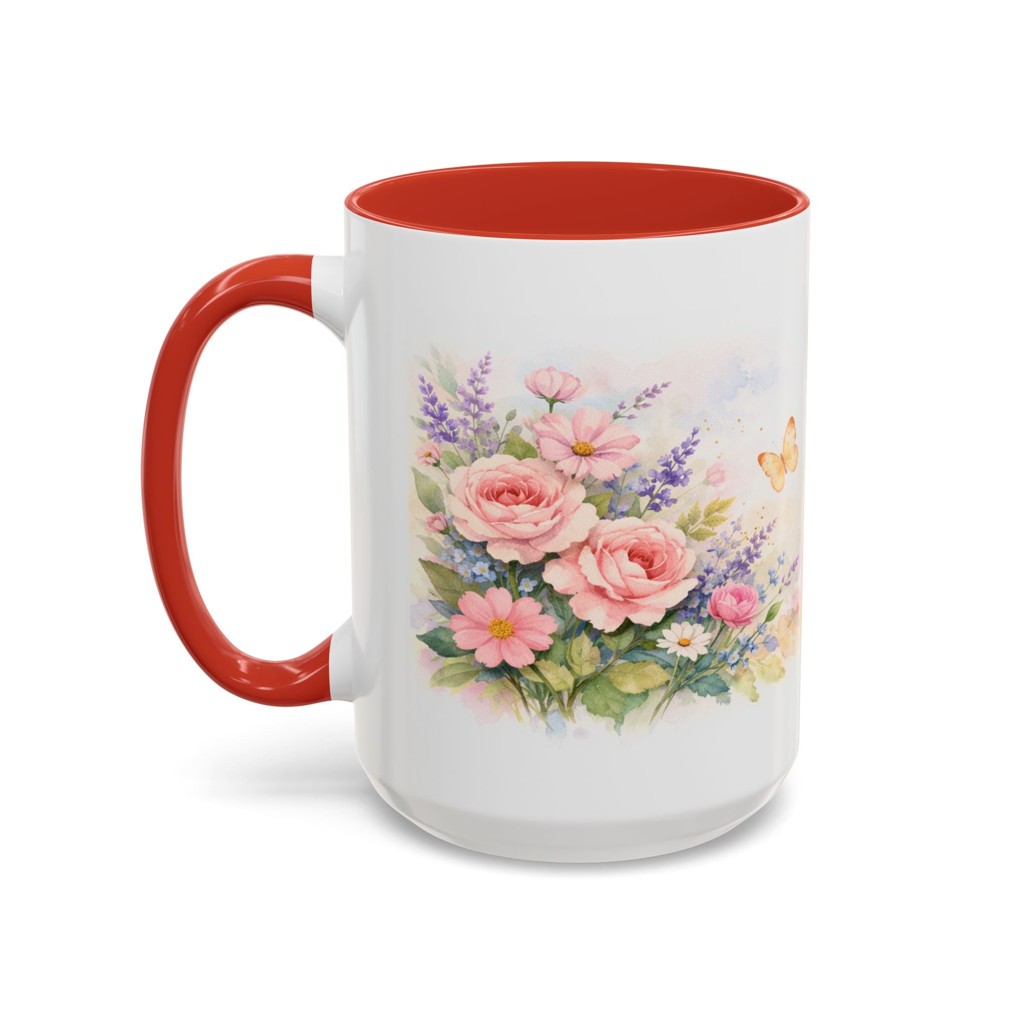 Floral Hummingbird Coffee Mug — Watercolor Butterflies & Garden Blossoms (11/15oz)