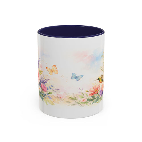 Floral Hummingbird Coffee Mug — Watercolor Art Mug, Butterfly & Garden Design (11/15oz)