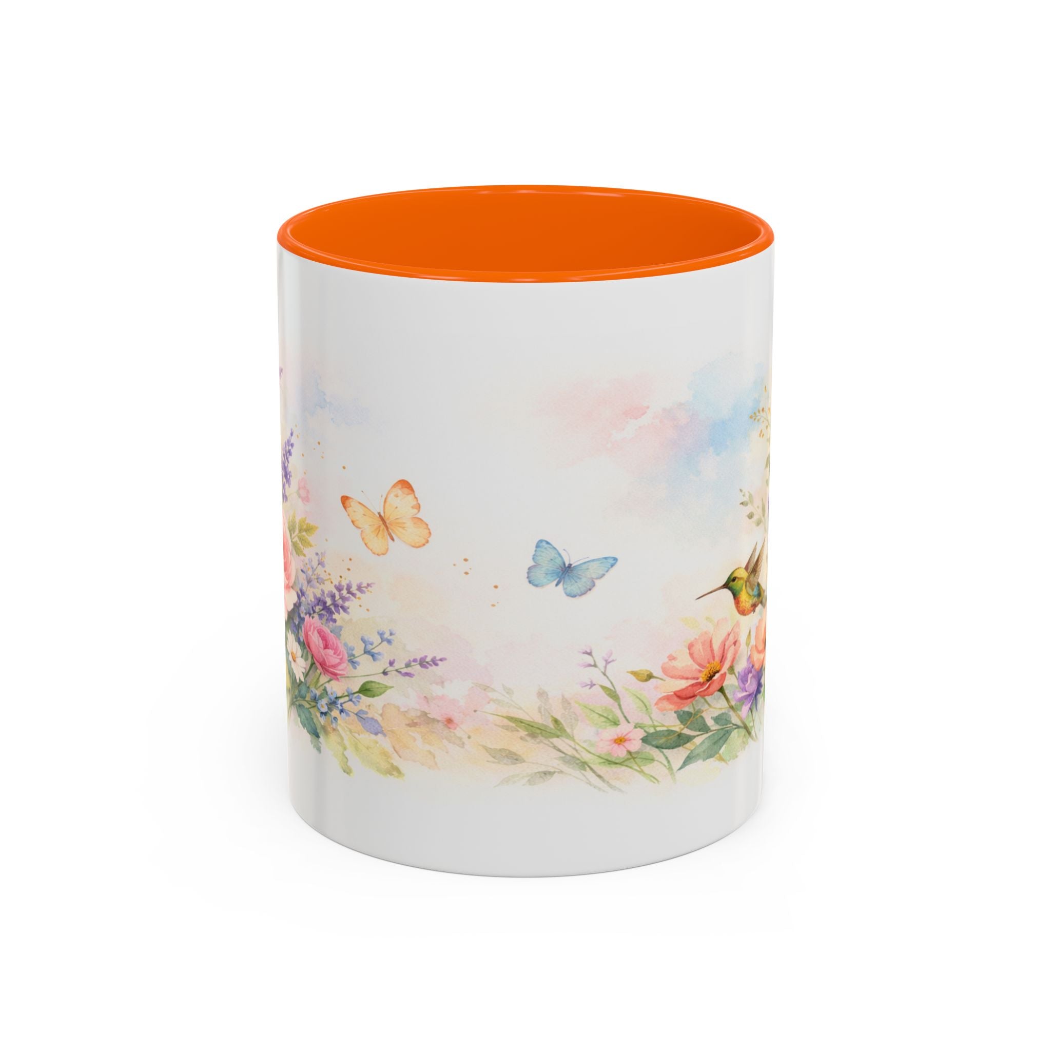 Floral Hummingbird Coffee Mug — Watercolor Art Mug, Butterfly & Garden Design (11/15oz)