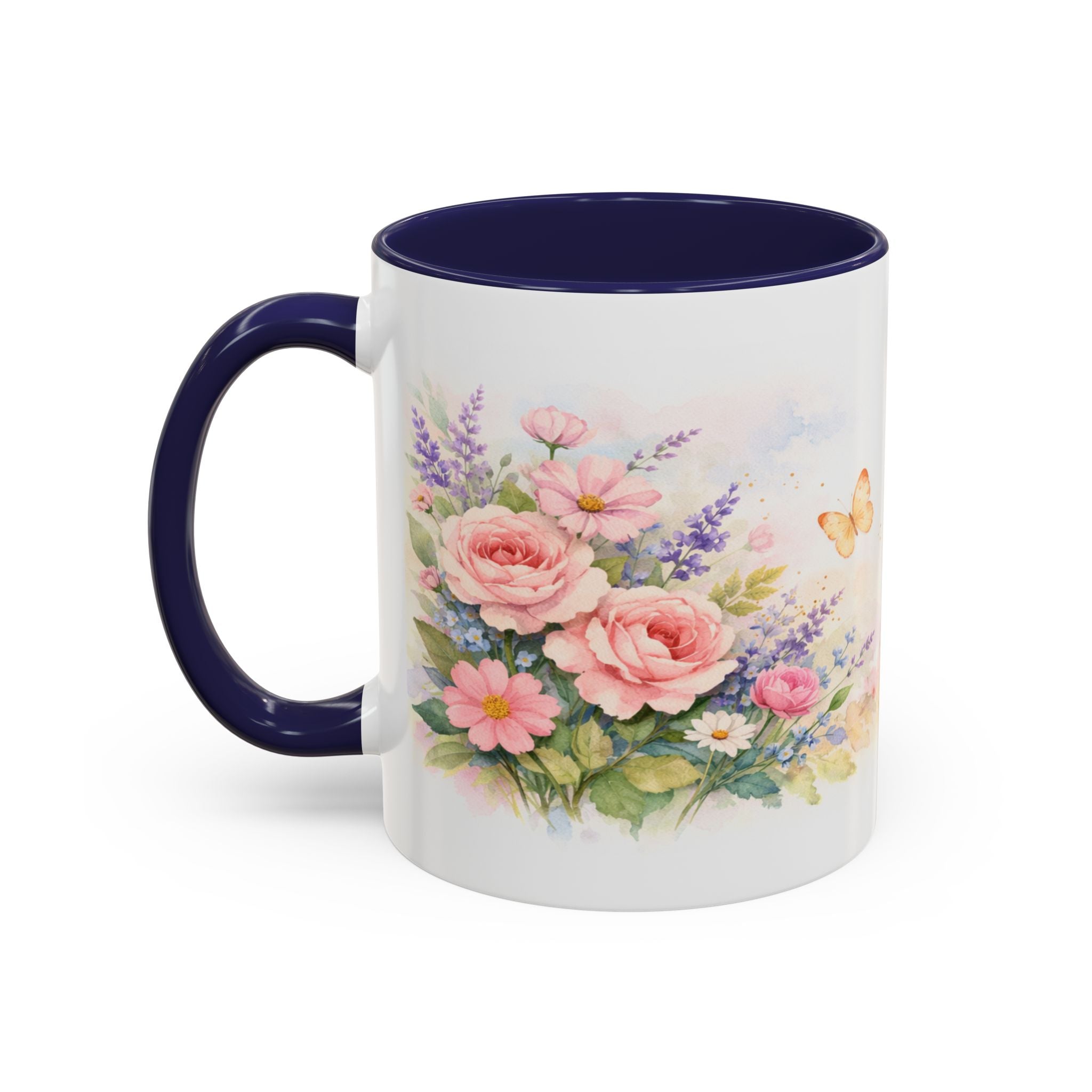 Floral Hummingbird Coffee Mug — Watercolor Butterflies & Garden Blossoms (11/15oz)