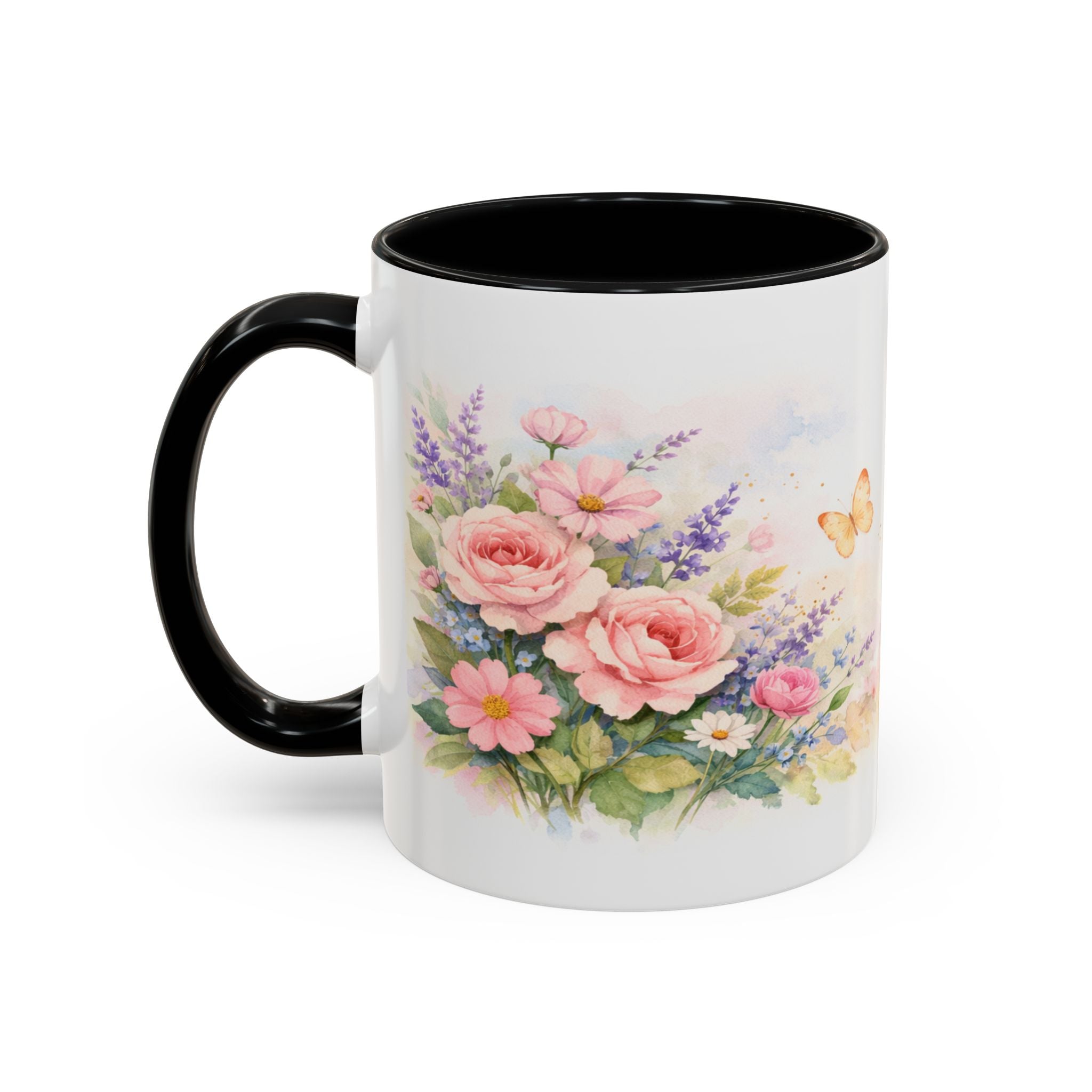 Floral Hummingbird Coffee Mug — Watercolor Art Mug, Butterfly & Garden Design (11/15oz)