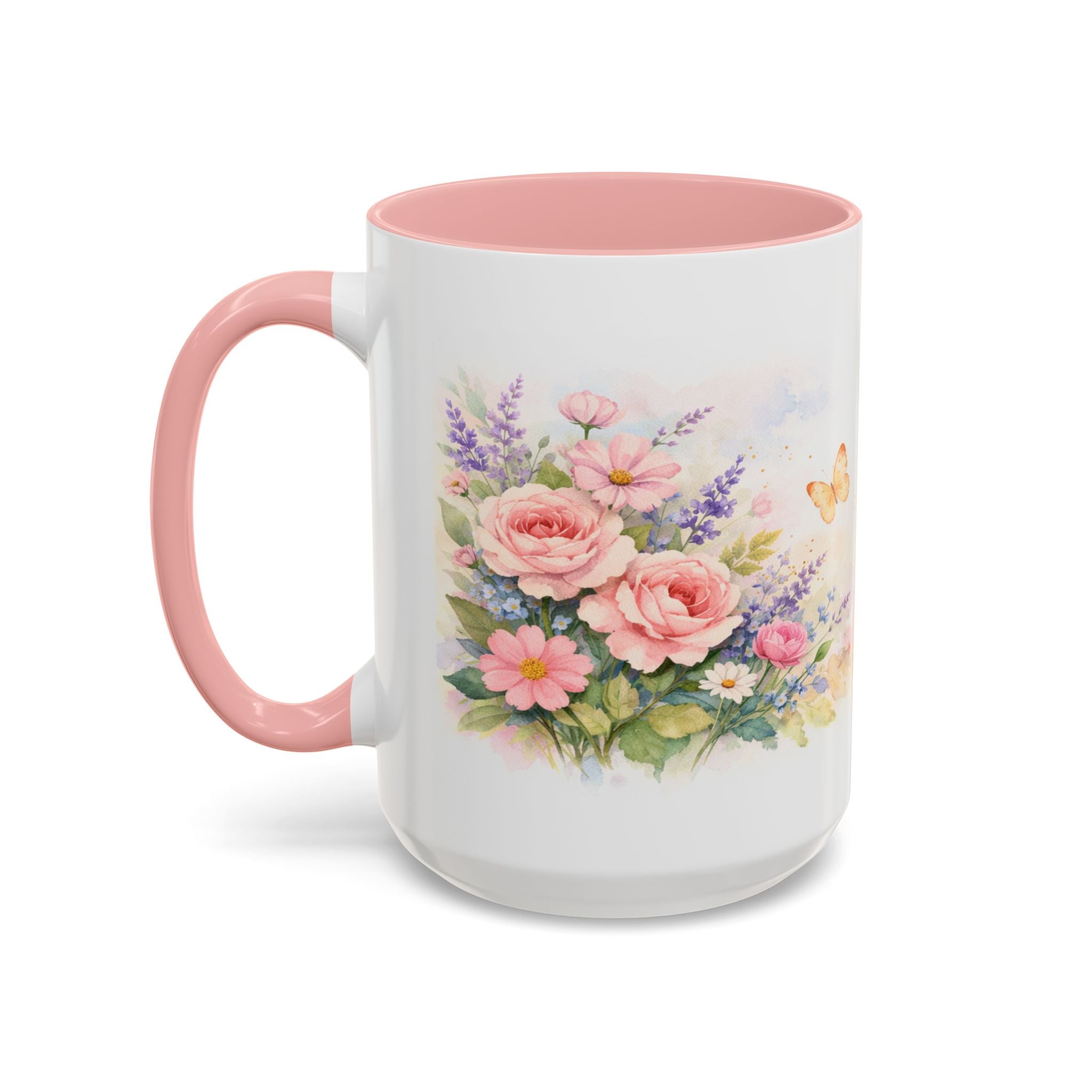 Floral Hummingbird Coffee Mug — Watercolor Butterflies & Garden Blossoms (11/15oz)