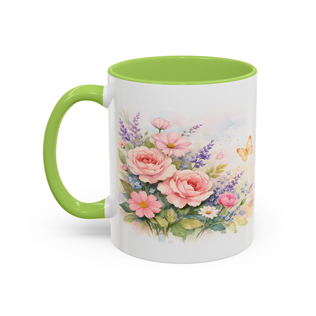 Floral Hummingbird Coffee Mug — Watercolor Butterflies & Garden Blossoms (11/15oz)