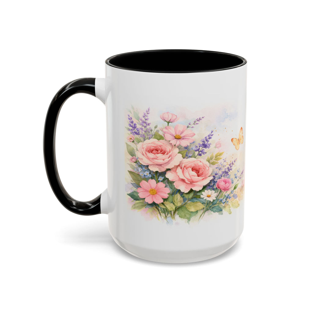 Floral Hummingbird Coffee Mug — Watercolor Butterflies & Garden Blossoms (11/15oz)