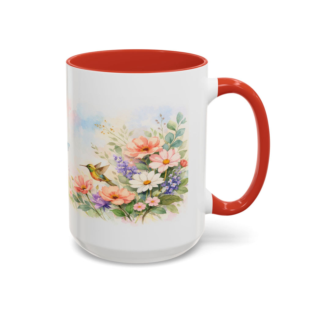 Floral Hummingbird Coffee Mug — Watercolor Butterflies & Garden Blossoms (11/15oz)