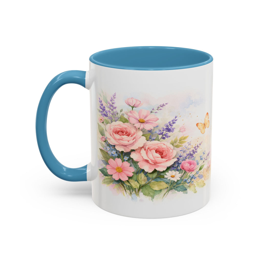 Floral Hummingbird Coffee Mug — Watercolor Butterflies & Garden Blossoms (11/15oz)