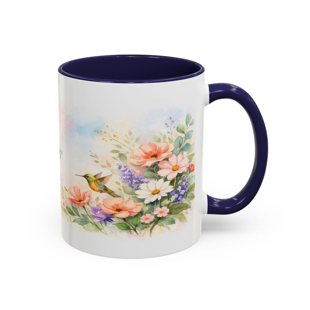 Floral Hummingbird Coffee Mug — Watercolor Butterflies & Garden Blossoms (11/15oz)